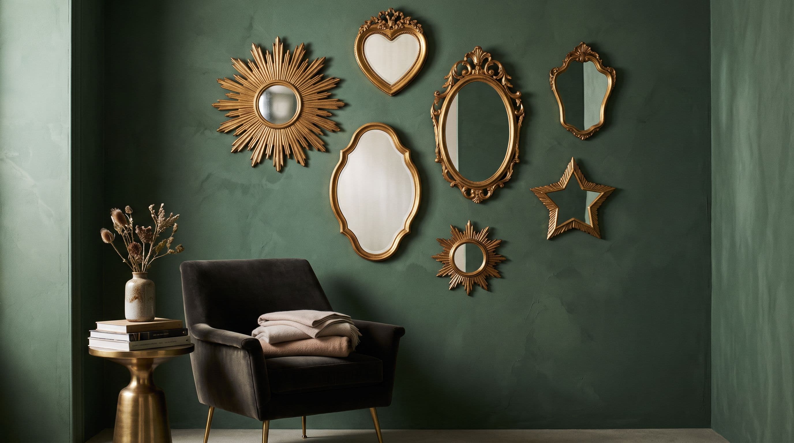 Miroir doré accroché dans un intérieur — Miroirs d’Or